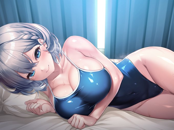 次回作から一枚。スク水で添い寝。珍しく全年齢! 