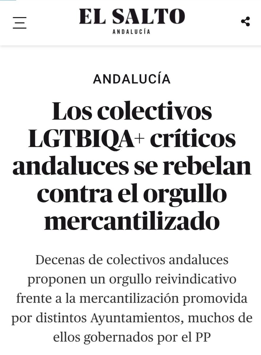 🏳️‍🌈💪 Frente a la mercantilización institucional del Orgullo, desde APDHA y junto a numerosos colectivos andaluces proponemos un Orgullo reivindicativo y combativo.

Os recomendamos la lectura de este artículo de El Salto Andalucía 👇

elsaltodiario.com/andalucia/cole…