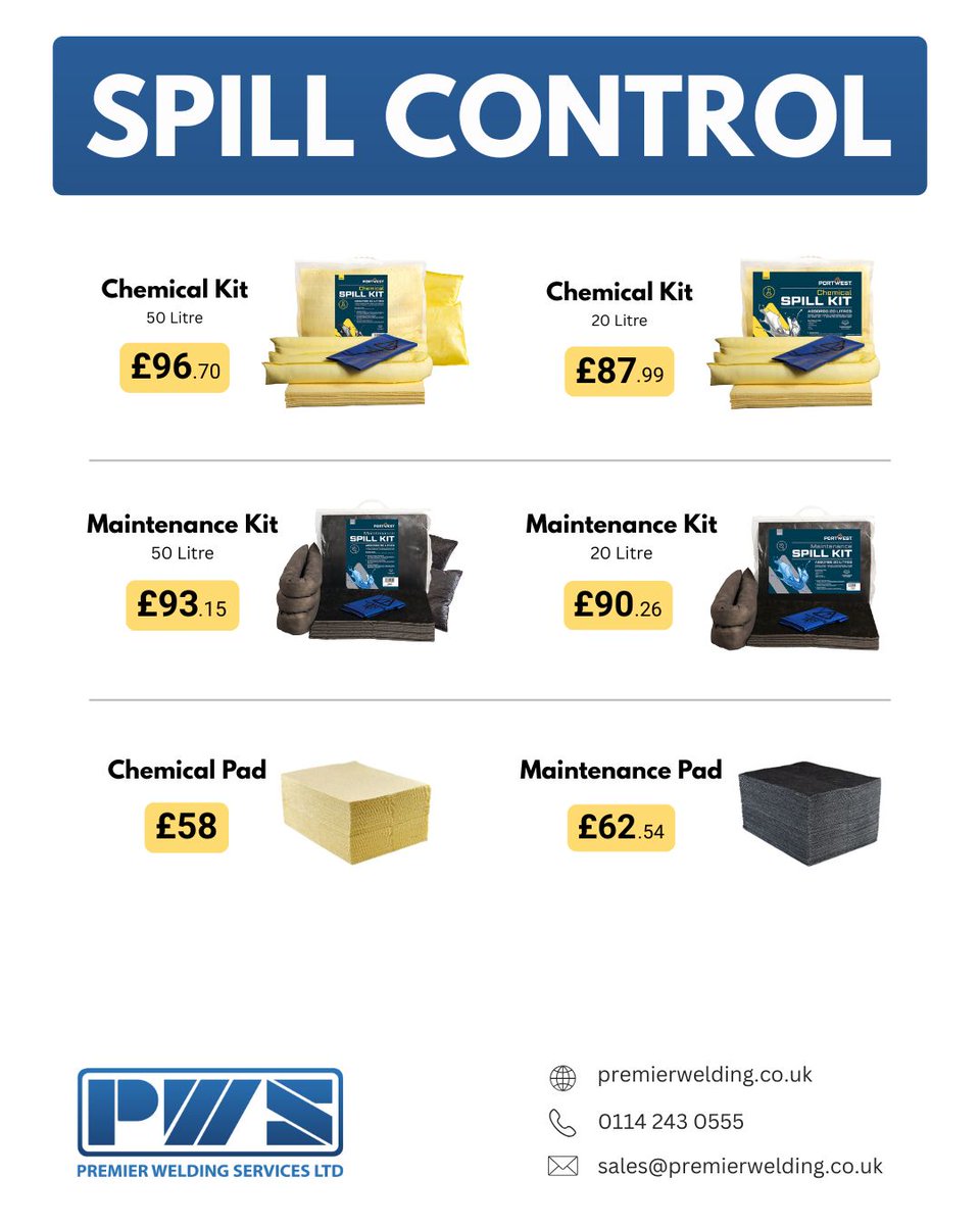 premweld's tweet photo. Keep your site spill-safe and compliant.

Our range of spill control kits and absorbents features trusted solutions from @Portwest and Tygris. From compact 20L kits to 120L wheeled bins – we’ve got you covered.

Call or email today!
📞 0114 243 0555
📧 sales@premierwelding.co.uk https://t.co/tLBt47DDwy