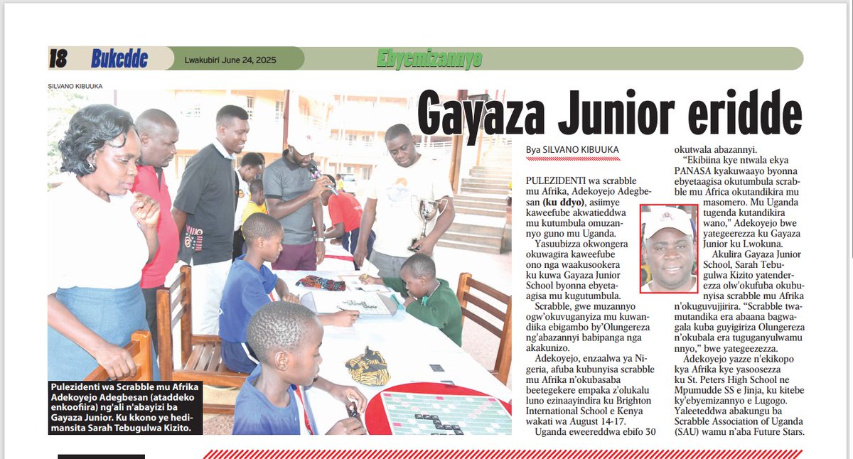 He didn’t just visit, he pledged to fund and support Scrabble development across Uganda. 🚀
We’re proud to be part of this journey. The next champions are already at the board. 
<a href="/ScrabbleUganda/">Scrabble Association of Uganda - SAU</a> <a href="/GayazaJunior/">Gayaza Junior School</a>