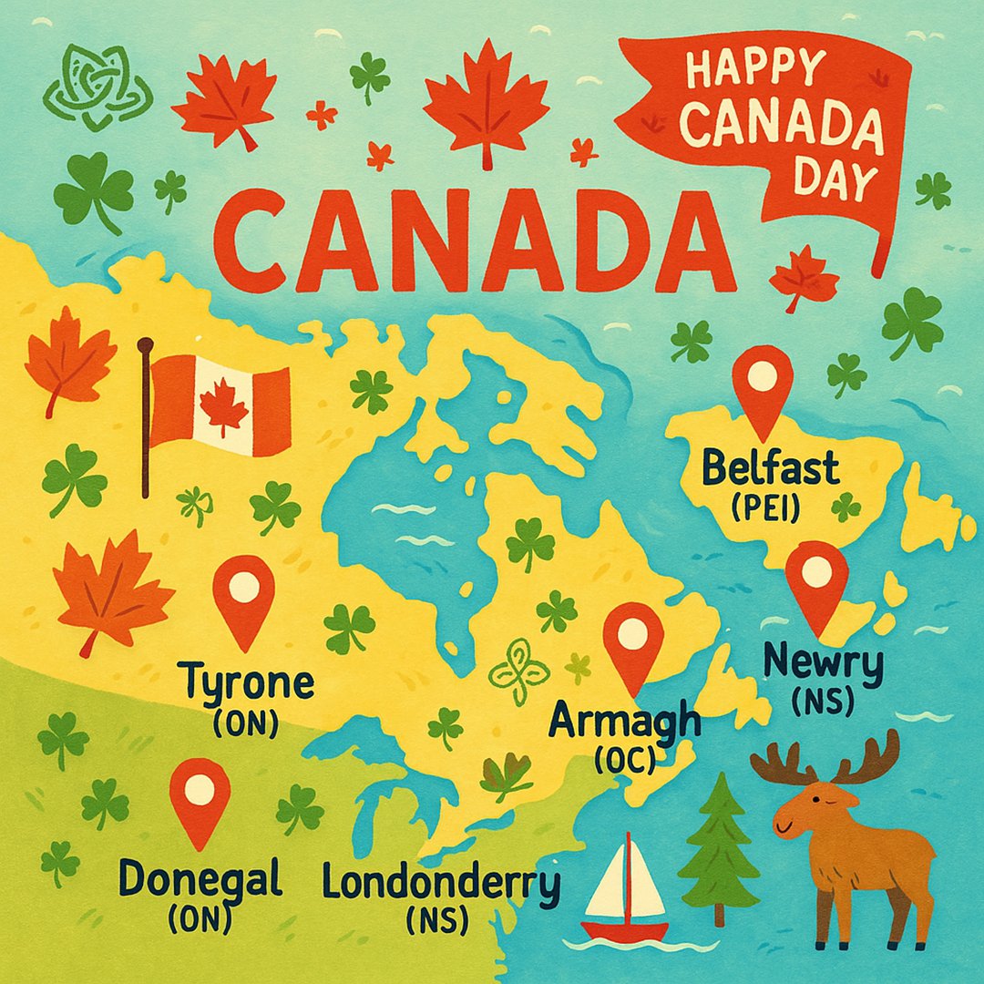 ConnectNI's tweet image. 🇨🇦 Happy Canada Day!
Did you know Canada has a few places named after towns in Northern Ireland?
• Belfast, PEI
• Londonderry, NS
• Newry, NS
• Antrim, NS
• Armagh, QC
• Tyrone, ON
• Donegal, ON
A little piece of Ulster across the provinces. 💚