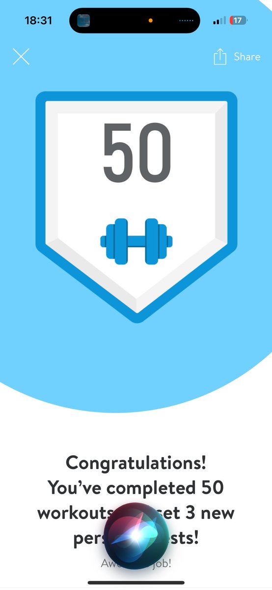 50 workouts completed since signing up with my PT. Before this I had never lasted more than a few half hearted workouts before quitting the gym