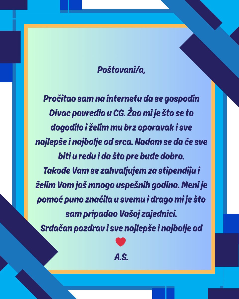 Fondacija Divac (@fondacijadivac) on Twitter photo 💙Proteklih dana dobili smo veliki broj poruka podrške i lepih reči od prijatelja, partnera i korisnika Fondacije Ana i Vlade Divac, povodom zdravstvenog stanja osnivača Fondacije <a href="/bgoodvlade/">Vlade Divac</a>
Posebno su nas dirnule poruke naših stipendista – sadašnjih i bivših.
#VladeDivac 💙Proteklih dana dobili smo veliki broj poruka podrške i lepih reči od prijatelja, partnera i korisnika Fondacije Ana i Vlade Divac, povodom zdravstvenog stanja osnivača Fondacije <a href="/bgoodvlade/">Vlade Divac</a>
Posebno su nas dirnule poruke naših stipendista – sadašnjih i bivših.
#VladeDivac