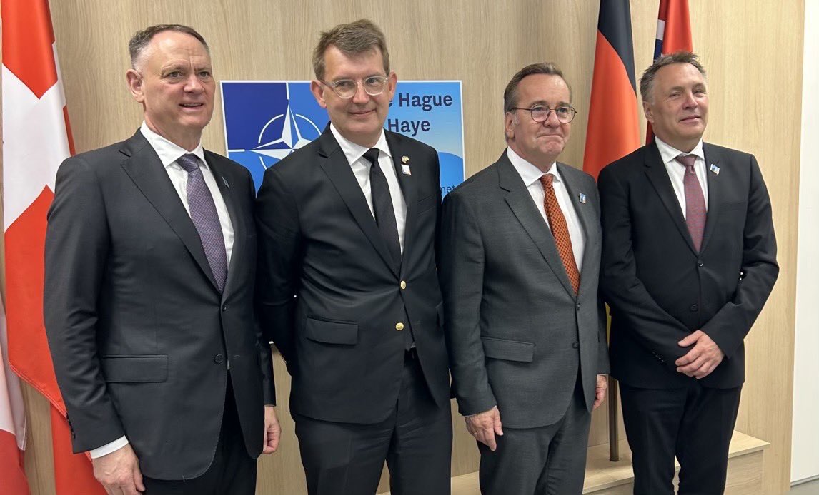 🇩🇰Denmark Joins 🇨🇦Canadian-🇩🇪German-🇳🇴Norwegian Partnership on North Atlantic Security

The four ministers signed a letter of intent on the partnership during the NATO summit in The Hague. The document states that the goal is to strengthen cooperation in areas such as defense