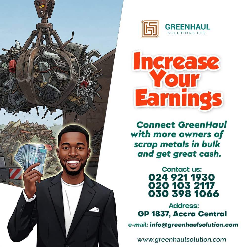 greenhaulsolltd's tweet image. GreenHaul Solutions Limited is a household name when it comes to scrap management. We take it to the top with our highly professional way of handling scraps and exceptional customers relationship. #1 in Ghana 🇬🇭 
#scrapmetal #recyclingbusinesses #scrapsolutions #metalprocurement