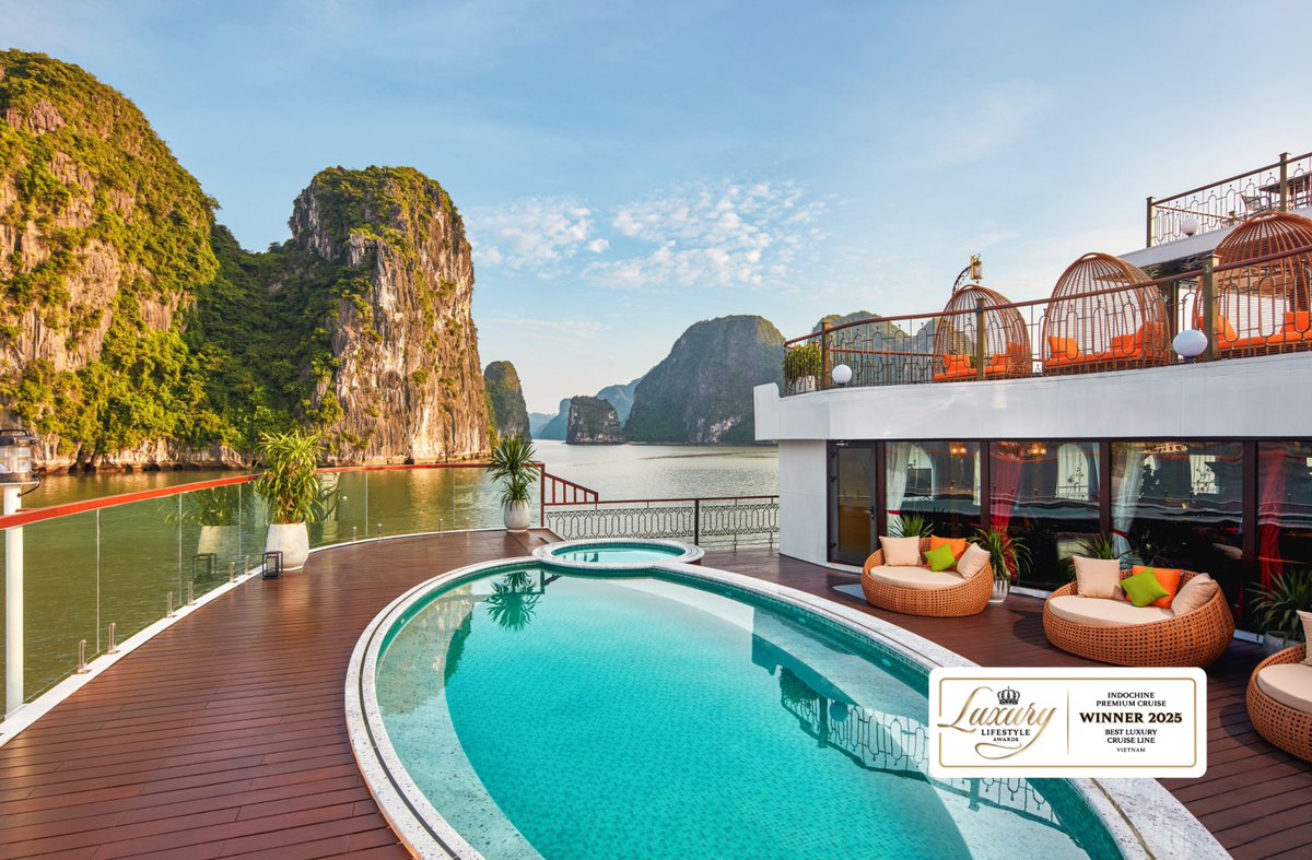IndochinaSails's tweet photo. We’re proud to share that Indochine Premium has been named Best Luxury Cruise Line in Vietnam by Luxury Lifestyle Awards 2025! #LuxuryCruiseVietnam #LuxuryLifestyleAwards #VietnamCruiseExperience #IndochineStyle #CraftedWithPride #TheArtOfCruising #StayInStyle #vietnamtravel https://t.co/iUjqvD641a