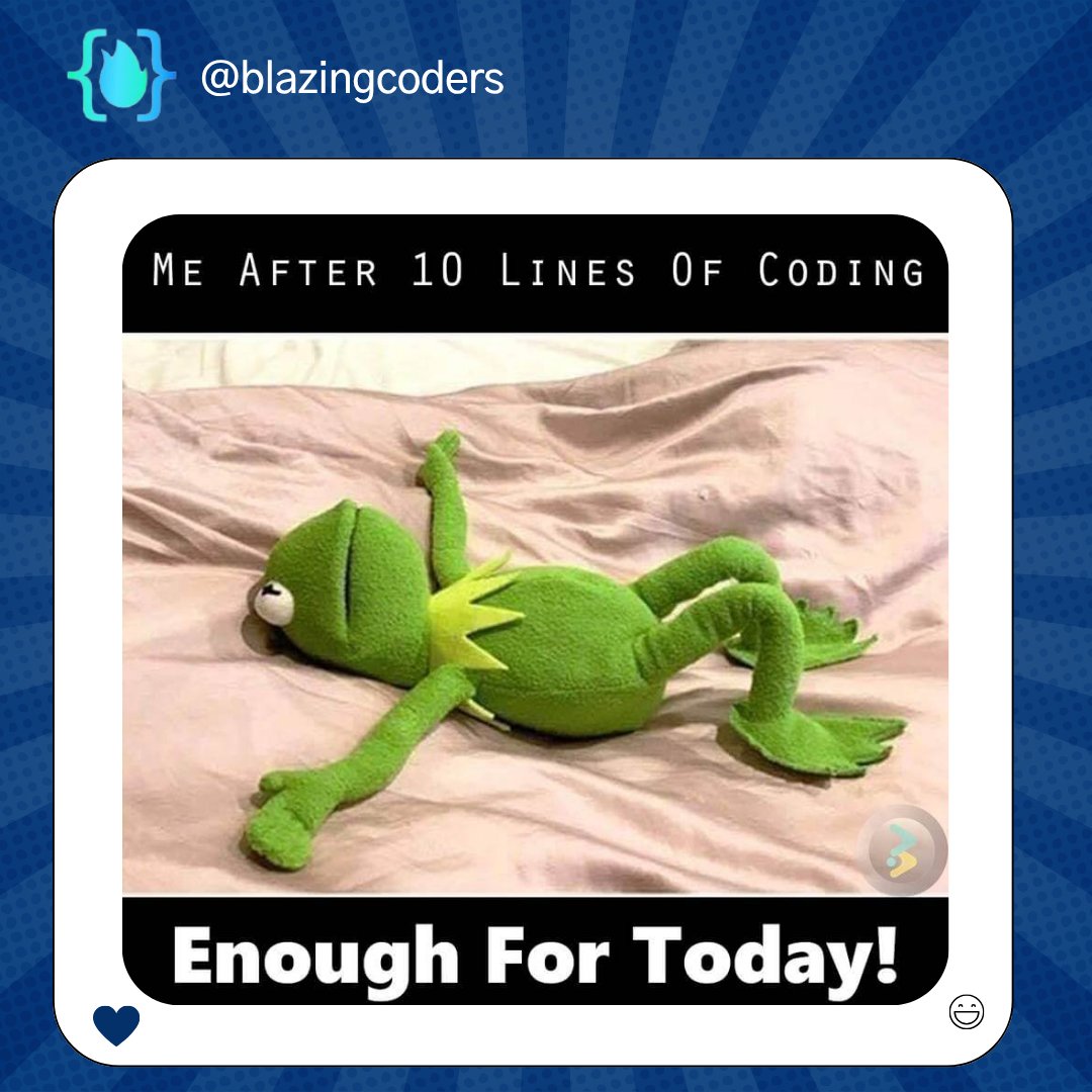 blazingcoders1's tweet image. Tag your #coder buddies!
🔵 Follow for weekly dev fun @blazingcoders
🔵 Visit - blazingcoders.com
🔵 Contact - info@blazingcoders.com
#blazingcoders #developerlife #programminghumor #memesoftheweek #techlife #softwareengineer #codingcommunity #laughwhileyoucode