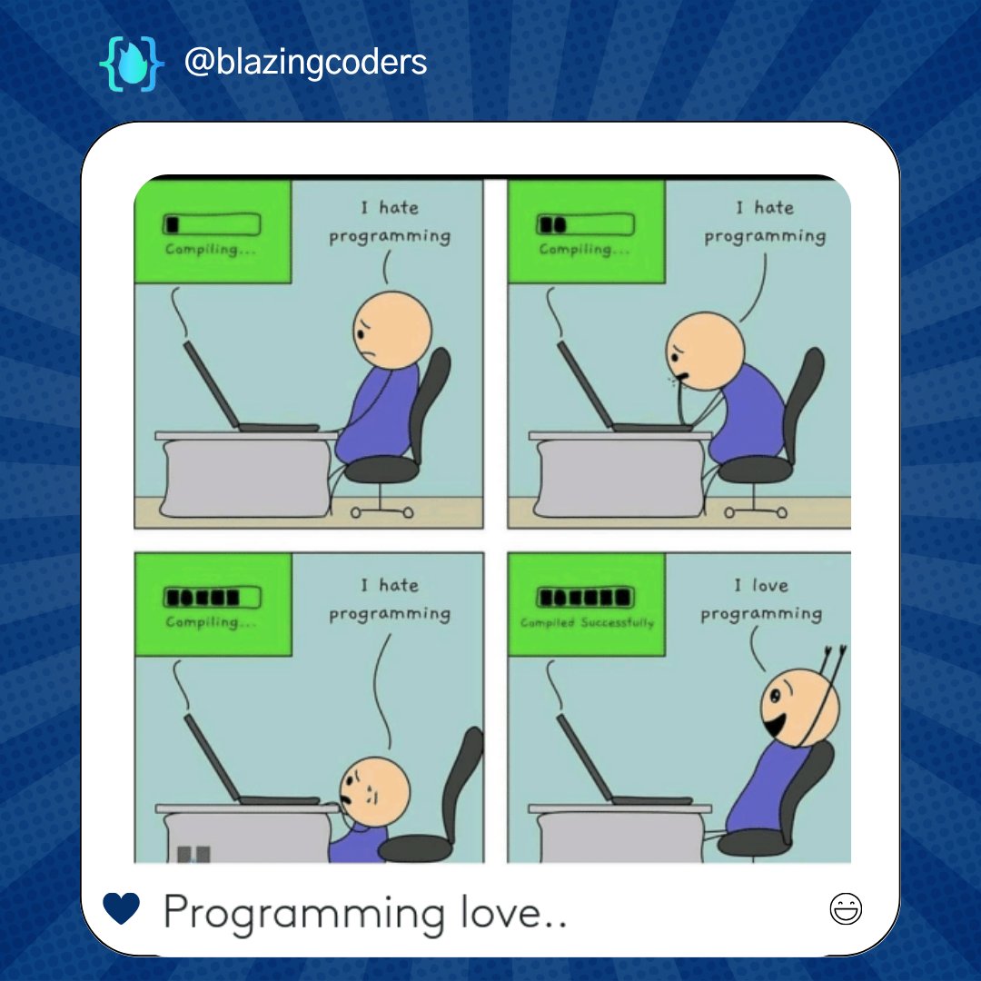 blazingcoders1's tweet image. Tag your #coder buddies!
🔵 Follow for weekly dev fun @blazingcoders
🔵 Visit - blazingcoders.com
🔵 Contact - info@blazingcoders.com
#blazingcoders #developerlife #programminghumor #memesoftheweek #techlife #softwareengineer #codingcommunity #laughwhileyoucode