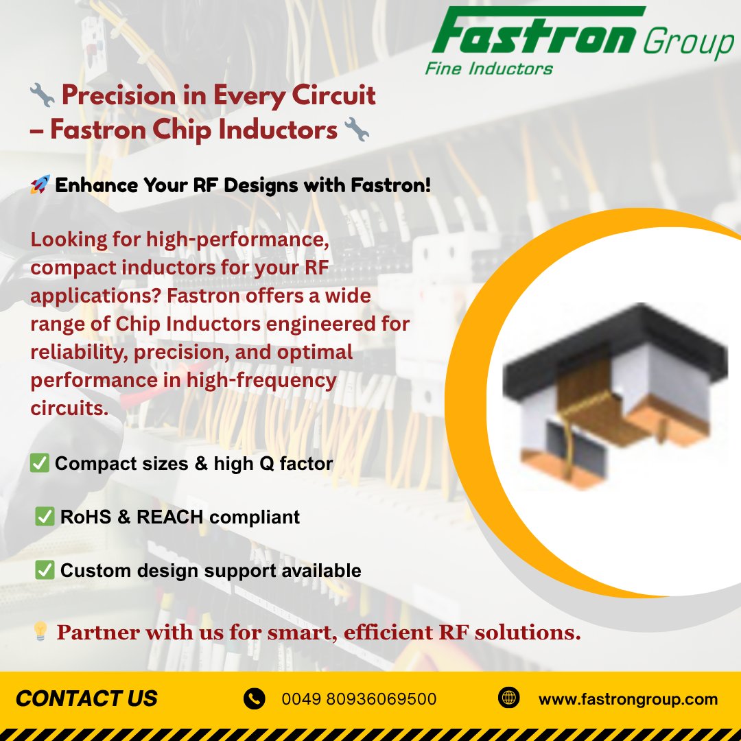 FastronGroup's tweet image. 🔧 Power your RF designs with precision! Fastron Chip Inductors offer high Q, compact size &amp;amp; reliability &amp;amp; more. RoHS/REACH compliant with custom design support.

💡 Explore more 👉 fastrongroup.com

#FastronGroup #ChipInductors #RFDesign