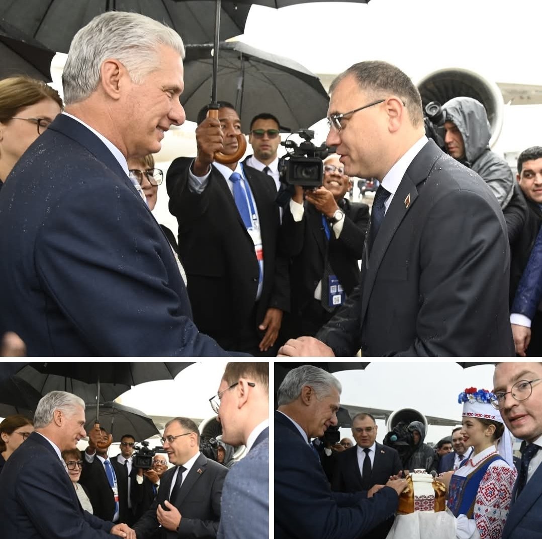 Enrique Villuendas (@evilluendasc) on Twitter photo Ya está <a href="/DiazCanelB/">Miguel Díaz-Canel Bermúdez</a> en Belarús. Hará una visita oficial y participará en el IV Foro Económico Euroasiático. Entre los temas claves estarán la maquinaria agrícola y el sector biofarmacéutico. ¡#TumbaElBloqueo! Ya está <a href="/DiazCanelB/">Miguel Díaz-Canel Bermúdez</a> en Belarús. Hará una visita oficial y participará en el IV Foro Económico Euroasiático. Entre los temas claves estarán la maquinaria agrícola y el sector biofarmacéutico. ¡#TumbaElBloqueo!