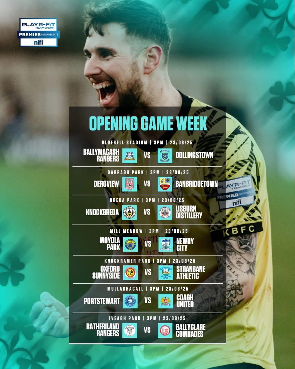 Strabane AFC (@strabaneafc) on Twitter photo nifootballleague.com
Follow this link for all Strabane Afc’s fixtures for the season.
First game is away to <a href="/SunnysideOxford/">Oxford Sunnyside Fc</a> who beat us in last season’s Promotion Play Off followed by a local Derby at home to <a href="/DergviewFC/">Dergview F.C</a> <a href="/wearetyronespt/">WeAreTyrone Sport</a> <a href="/StrabaneWeekly/">Strabane Weekly News</a> <a href="/highlandradio/">Highland Radio</a> nifootballleague.com
Follow this link for all Strabane Afc’s fixtures for the season.
First game is away to <a href="/SunnysideOxford/">Oxford Sunnyside Fc</a> who beat us in last season’s Promotion Play Off followed by a local Derby at home to <a href="/DergviewFC/">Dergview F.C</a> <a href="/wearetyronespt/">WeAreTyrone Sport</a> <a href="/StrabaneWeekly/">Strabane Weekly News</a> <a href="/highlandradio/">Highland Radio</a>