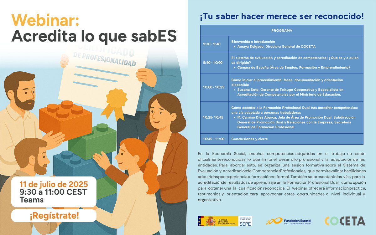 💡 Además, exploraremos cómo puede abrirte las puertas a la FP Dual sin renunciar al empleo, y continuar formándote mediante itinerarios flexibles.

🔍Con claves prácticas, voces expertas y  testimonios.

📅 11 de julio de 9:30 h a 11:00 h 

 Inscríbete ➡️bit.ly/44hxzng