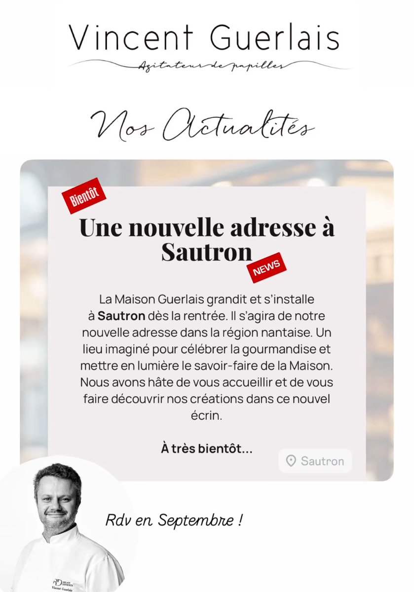 VincentGuerlais's tweet photo. SAUTRON notre boutique ouvrira ses portes en Septembre ! 🤗 7ème boutique Guerlais de la région nantaise. 
Nous recherchons donc de nouveaux collaborateurs. 
Tous les postes et profils recherchés ici : https://t.co/tDIFsg8qbS
Merci de vos partages 🙏🏻 
#Sautron https://t.co/W4B2nox9ec