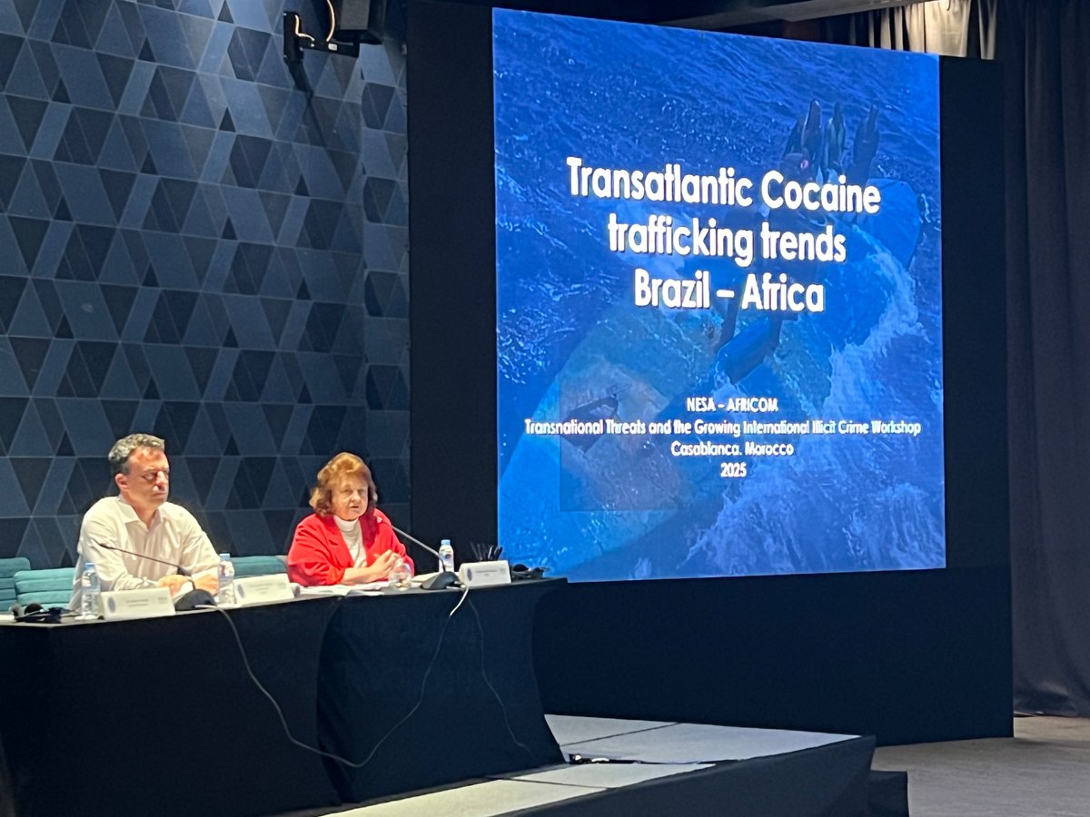 TheNESACenter's tweet photo. During the second session of Day Two, @Chris01510 and @alicejfereday delivered informative and fascinating presentations on the “New Drug Landscape: Cocaine, #Fentanyl and #Captagon” from Brazilian and NorthAfrican/Sahelian perspectives. https://t.co/kCRRuabC8b