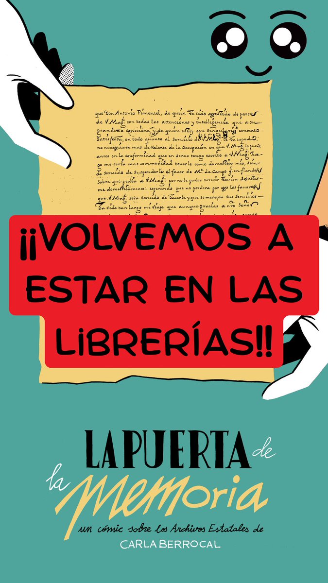 Archivos Estatales (@archivosest) on Twitter photo 😱Aún no tienes un ejemplar físico de 𝐿𝑎 𝑝𝑢𝑒𝑟𝑡𝑎 𝑑𝑒 𝑙𝑎 𝑚𝑒𝑚𝑜𝑟𝑖𝑎, el cómic de <a href="/pintamonas/">Carla Berrocal</a> sobre los Archivos Estatales de <a href="/culturagob/">Ministerio de Cultura</a>⁉️
Ya puedes conseguirlo en las librerías de <a href="/RedZonaComic/">Librerias Zona Comic</a>👇
📍Busca la más cercana:
🔗cegal.es/que-hacemos/ac… 😱Aún no tienes un ejemplar físico de 𝐿𝑎 𝑝𝑢𝑒𝑟𝑡𝑎 𝑑𝑒 𝑙𝑎 𝑚𝑒𝑚𝑜𝑟𝑖𝑎, el cómic de <a href="/pintamonas/">Carla Berrocal</a> sobre los Archivos Estatales de <a href="/culturagob/">Ministerio de Cultura</a>⁉️
Ya puedes conseguirlo en las librerías de <a href="/RedZonaComic/">Librerias Zona Comic</a>👇
📍Busca la más cercana:
🔗cegal.es/que-hacemos/ac…