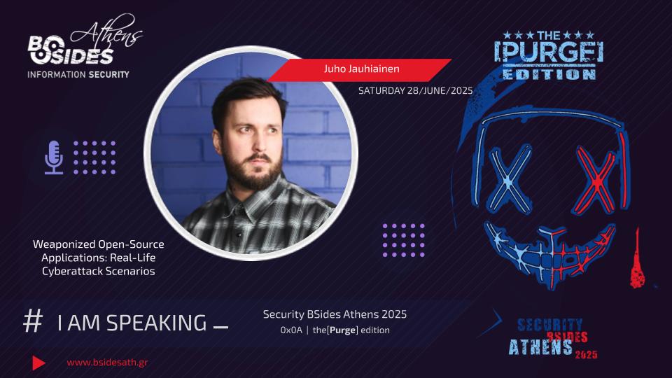 ᴡʜᴏɪꜱ (@juhojauhiainen) on Twitter photo This week I'm heading to Greece to attend <a href="/BSidesAth/">Security BSides Athens</a> 🇬🇷
My talk about weaponized KeePass is on Saturday, June 28th at 12:15 PM.
See you at the event! This week I'm heading to Greece to attend <a href="/BSidesAth/">Security BSides Athens</a> 🇬🇷
My talk about weaponized KeePass is on Saturday, June 28th at 12:15 PM.
See you at the event!