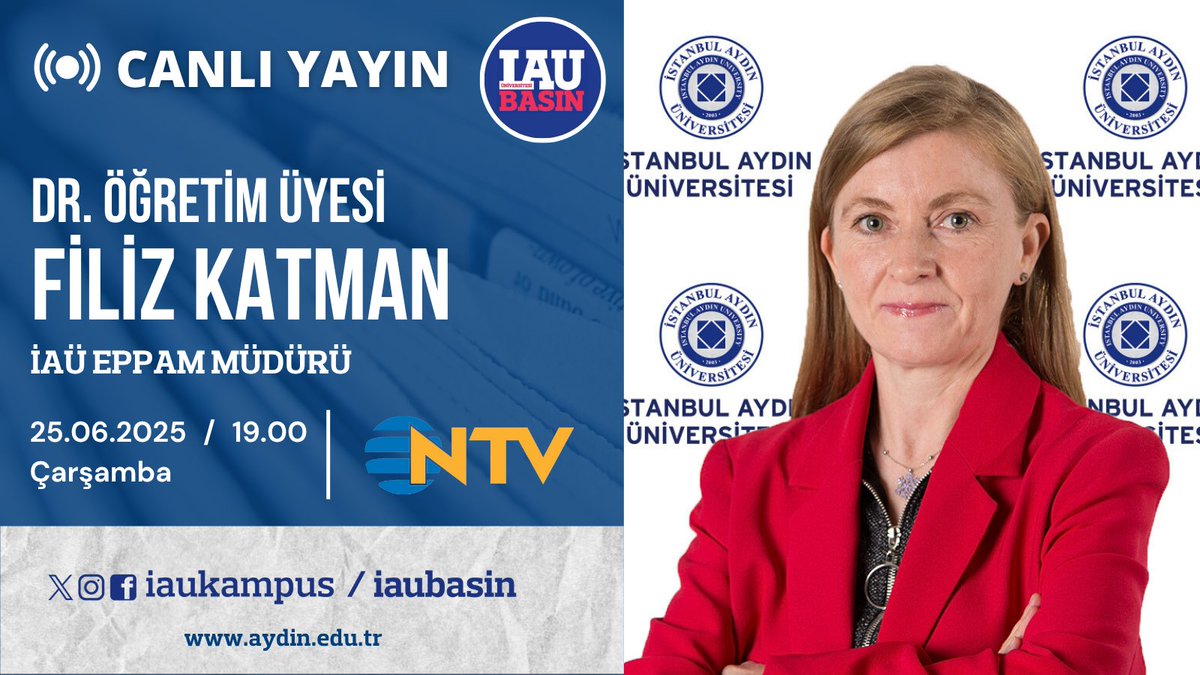 İstanbul Aydın Üni. Kurumsal İletişim Direktörlüğü (@iaubasin) on Twitter photo 📺 Öğretim Üyemiz ve EPPAM Müdürümüz Dr. Filiz Katman, dış politika gündemi hakkında değerlendirmelerde bulunacak.
İzlemek için 📷 ntv.com.tr/canli-yayin/ntv
<a href="/drmaydin/">Prof. Dr. Mustafa AYDIN</a>
<a href="/IAUKampus/">İstanbul Aydın Üniversitesi</a>
<a href="/iauiibf_/">İAÜ İktisadi ve İdari Bilimler Fakültesi</a>
<a href="/IAU_EPPAM/">IAU_EPPAM</a>
<a href="/filizkt/">Filiz Katman</a>
<a href="/ntv/">NTV</a> 📺 Öğretim Üyemiz ve EPPAM Müdürümüz Dr. Filiz Katman, dış politika gündemi hakkında değerlendirmelerde bulunacak.
İzlemek için 📷 ntv.com.tr/canli-yayin/ntv
<a href="/drmaydin/">Prof. Dr. Mustafa AYDIN</a>
<a href="/IAUKampus/">İstanbul Aydın Üniversitesi</a>
<a href="/iauiibf_/">İAÜ İktisadi ve İdari Bilimler Fakültesi</a>
<a href="/IAU_EPPAM/">IAU_EPPAM</a>
<a href="/filizkt/">Filiz Katman</a>
<a href="/ntv/">NTV</a>