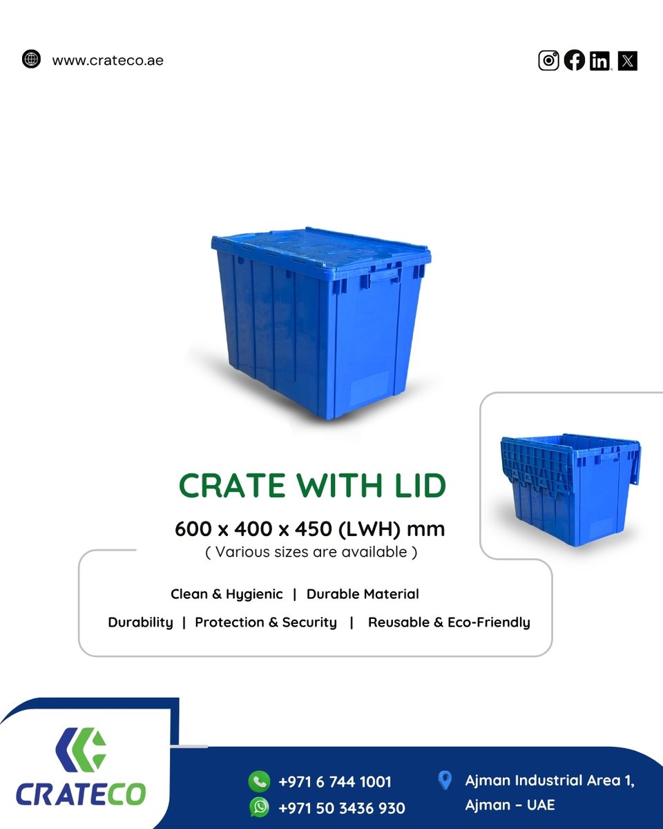 CratecoPack's tweet photo. Secure Your Storage. Protect What Matters.
Choose the Crate with Lid: the perfect solution for clean, sealed, and stackable storage.
CRATECO PACK LLC (https://t.co/jImzIv8zQB)
📞 +971 6 744 1001, +971 50 3436 930
📍 Ajman Industrial Area 1, UAE

#crateco #cratewithlid #crates https://t.co/D4BL0X0EQk