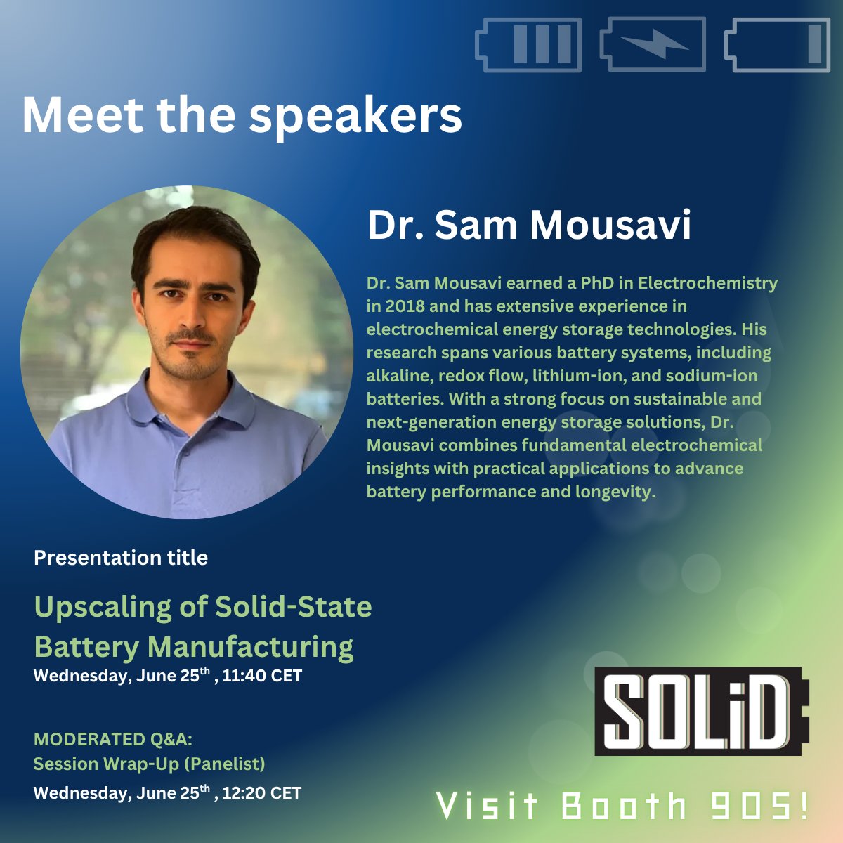 BATMAXprojectEU (@batmaxprojecteu) on Twitter photo Another day at #AABC2025 conference! 🤩
🎙️ Sam Mousavi just gave a presentation about Upscaling of Solid-State Battery Manufacturing
🎙️ Don't miss tomorrow's speaker ⤵️
<a href="/MikkoPihlatie/">Mikko Pihlatie</a> at 8:55 CET
🔋 Find our team, along with <a href="/SOLiDProjectEU/">SOLiDProjectEU</a> and <a href="/TwinVectorEU/">TwinVectorEU</a> , at Booth 905! Another day at #AABC2025 conference! 🤩
🎙️ Sam Mousavi just gave a presentation about Upscaling of Solid-State Battery Manufacturing
🎙️ Don't miss tomorrow's speaker ⤵️
<a href="/MikkoPihlatie/">Mikko Pihlatie</a> at 8:55 CET
🔋 Find our team, along with <a href="/SOLiDProjectEU/">SOLiDProjectEU</a> and <a href="/TwinVectorEU/">TwinVectorEU</a> , at Booth 905!