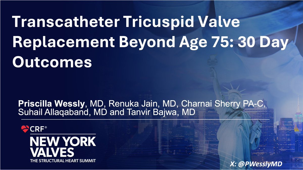 Priscilla Wessly (@pwesslymd) on Twitter photo Excited to be at #NYV2025!
Looking forward to learning, connecting, and presenting our work on TTVR in patients >75 yrs.
๐ Join me Thursday 8:10 AM | Moderated Abstracts, Level 5 โ St 1
๐ซ โ30-Day Outcomes in Severe TRโ
<a href="/renujain19/">Renu</a> <a href="/AllaqabanSuhail/">Suhail Allaqaband</a> <a href="/crfheart/">Cardiovascular Research Foundation</a> Excited to be at #NYV2025!
Looking forward to learning, connecting, and presenting our work on TTVR in patients >75 yrs.
๐ Join me Thursday 8:10 AM | Moderated Abstracts, Level 5 โ St 1
๐ซ โ30-Day Outcomes in Severe TRโ
<a href="/renujain19/">Renu</a> <a href="/AllaqabanSuhail/">Suhail Allaqaband</a> <a href="/crfheart/">Cardiovascular Research Foundation</a>