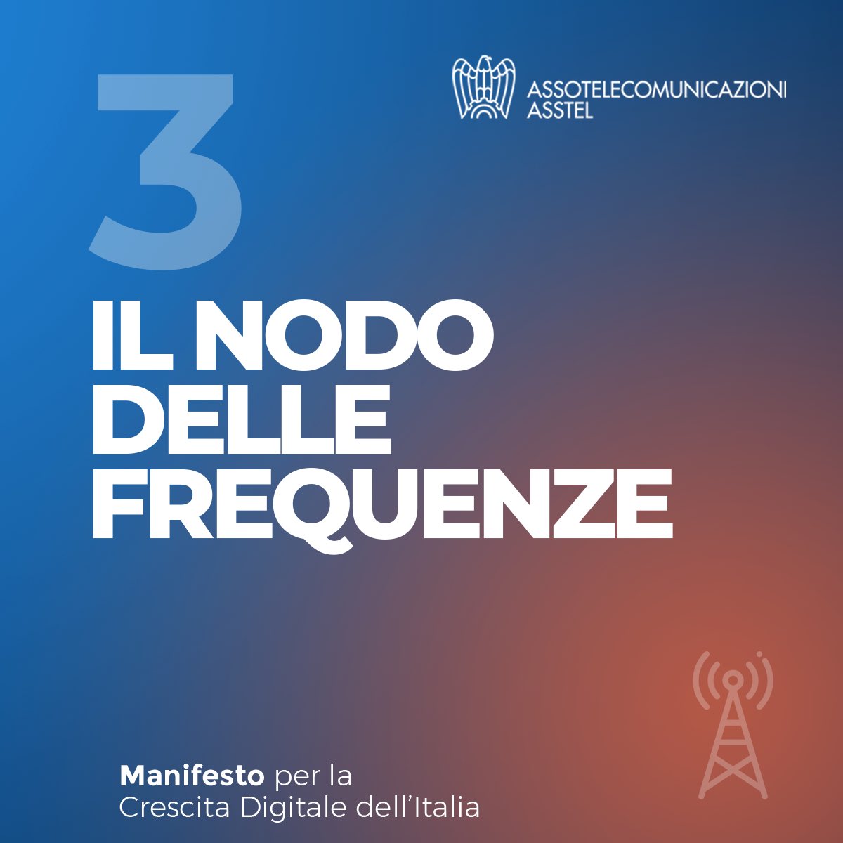 Assotelecomunicazioni (@asstel_it) on Twitter photo 🌐 Frequenze sostenibili per una rete mobile più veloce, capillare e sicura.
3️⃣ Terzo punto del nostro Manifesto per la Crescita Digitale:
IL NODO DELLE FREQUENZE
Da sciogliere per un’Italia più connessa, competitiva e innovativa.
Scopri il Manifesto👉🏻 asstel.it/manifesto/ 🌐 Frequenze sostenibili per una rete mobile più veloce, capillare e sicura.
3️⃣ Terzo punto del nostro Manifesto per la Crescita Digitale:
IL NODO DELLE FREQUENZE
Da sciogliere per un’Italia più connessa, competitiva e innovativa.
Scopri il Manifesto👉🏻 asstel.it/manifesto/