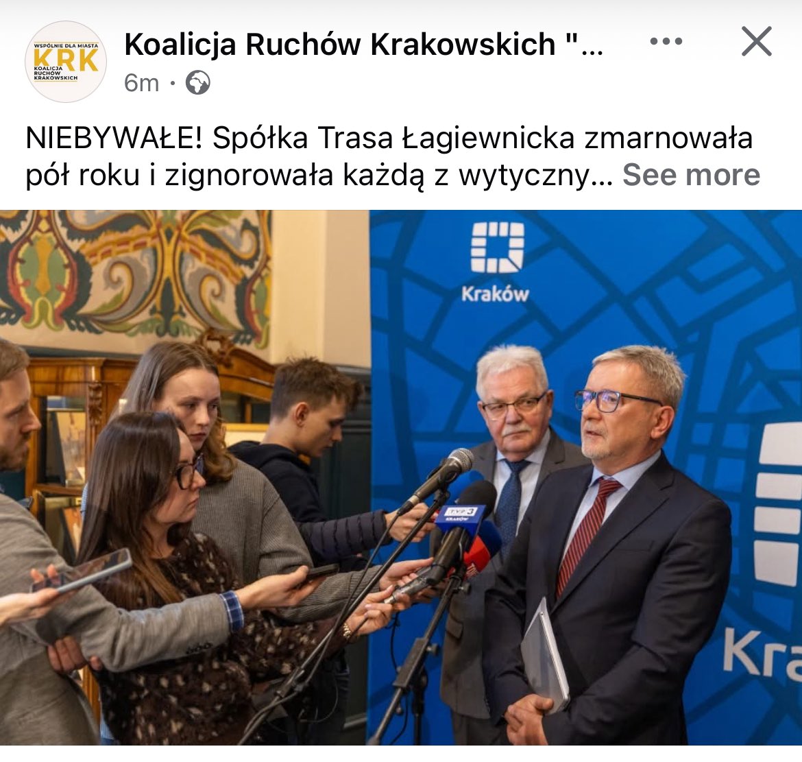Takie rzeczy tylko w Krakowie 🤯 Bogata miejska spółka Trasa Łagiewnicka robi z prezydentem co chce. 

Najpierw - dzień po tym, jak ten kazał wstrzymać prace i zmienić projekt, prezes poszedł do mediów i powiedział że jest gotowy do wbicia łopaty. 

Po tym prezydent kazał