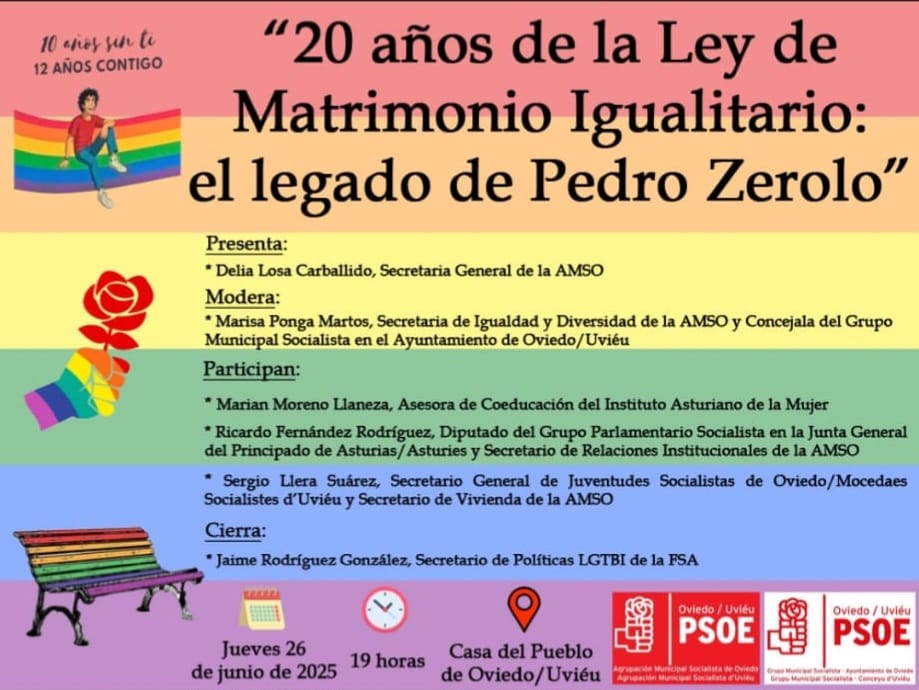 🌈 "20 años de la Ley de Matrimonio Igualitario: el legado de Pedro Zerolo"

🗣️ Participan <a href="/DeliaLosaC/">Delia Losa</a>, <a href="/Maryse_Maritza/">Marisa Ponga Martos</a>, Marian Moreno Llaneza, <a href="/ricardovetus/">Ricardo Fernández🗽</a>, <a href="/llerasuarez/">Sergio Llera</a> y Jaime Rodríguez González 

📅 Jueves 26 de junio
🕖 19 horas
📍 Casa del Pueblo de Oviedo/Uviéu