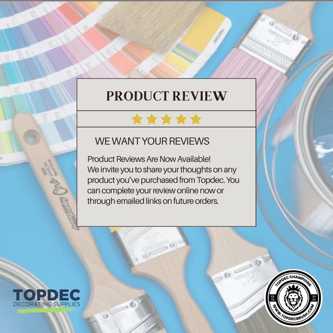 🛒 Product Reviews Now Live! ⭐️
We’ve just launched product reviews on Topdecbrush.com — and we want to hear from YOU!

💬 Leave a review on any product you've used
🎁 Get exclusive links and offers for future purchases
📦 Help other decorators find the best tools