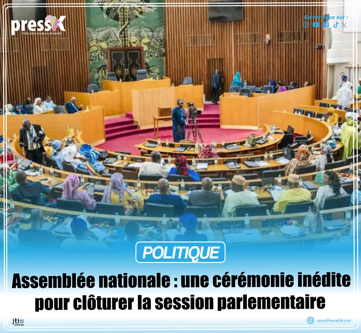 Pour la première fois dans l'histoire du parlement sénégalais, les députés marqueront la clôture de la session unique par une cérémonie officielle ce lundi à 9h...pressafrik.com/Assemblee-nati…