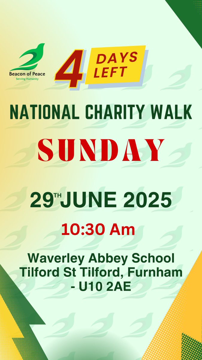 🎉 Just 4 days to go until the Beacon of Peace Charity Walk 2025 – happening this Sunday!
👣 Join us for a day filled with unity, purpose, and community spirit.
✅ There’s still time to register – don’t miss out!
👨‍👩‍👧‍👦 Bring your family, friends and Kids 
👉 Register now and walk