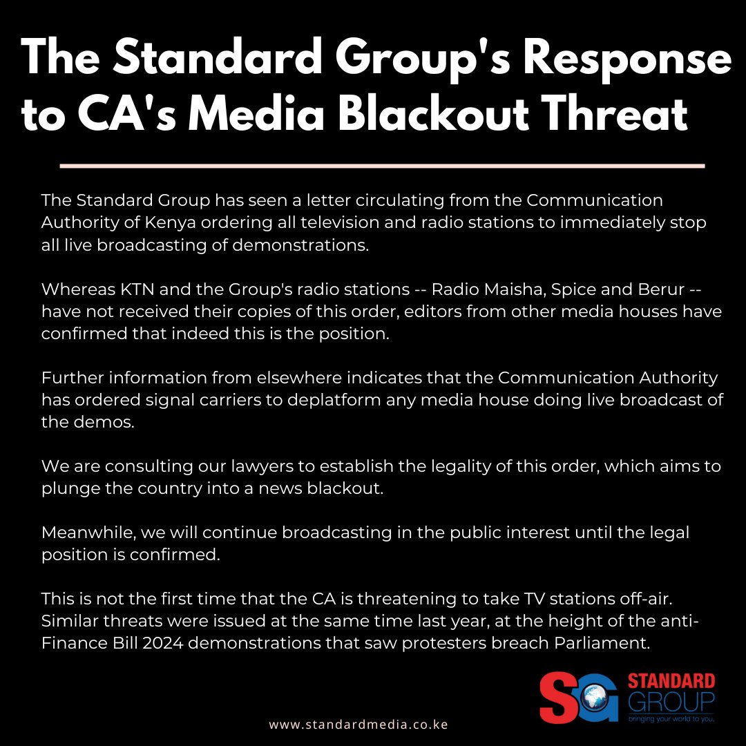 The Standard Group's Response to CA's Media Blackout Threat