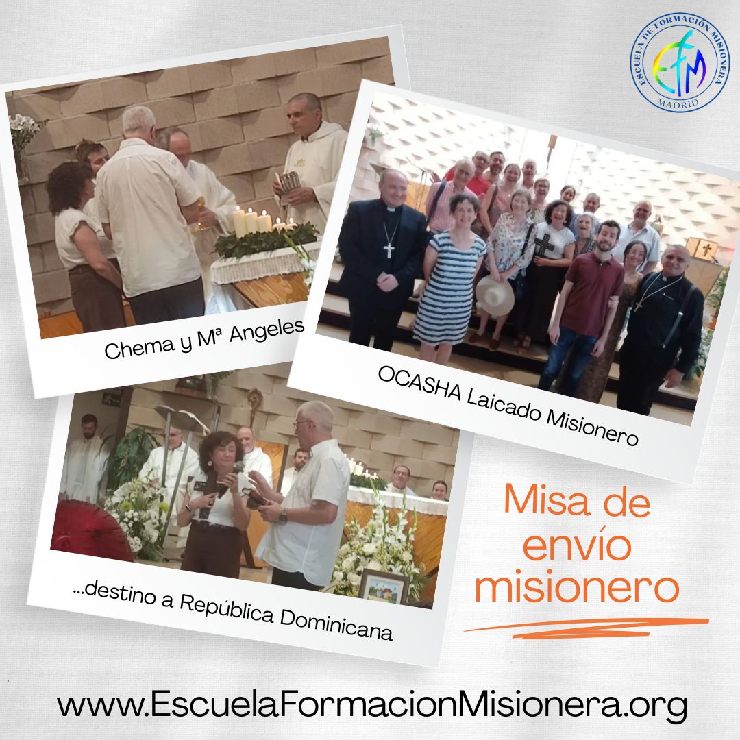 Misa de #EnvíoMisionero para Chema – miembro del equipo coordinador de la EFM hasta hace unos meses – y Mª Ángeles, quienes partirán a República Dominicana como misioneros de #OcashaLM
#EFMisionera #MatrículaAbierta