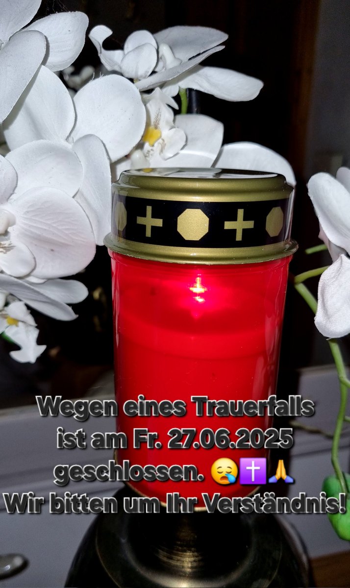 GasthofBayern's tweet photo. Wegen eines Trauerfalls ist am Freitag 27.06.2025 geschlossen. 😪✝️🖤🙏
Wir bitten um Ihr Verständnis!

#Gasthof #Pension #Entenmühle https://t.co/kMqpvvfJia