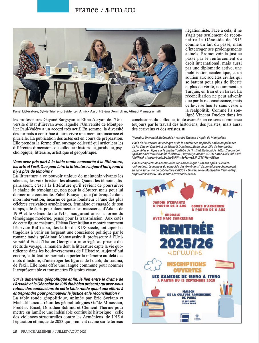 Annick Asso🎗️ (@annickasso) on Twitter photo Merci au journal France Arménie france-armenie.fr et <a href="/TYegavian/">Tigrane Yegavian</a> pour cette interview qui revient sur le colloque consacré aux 110 ans du #génocide des #Arméniens qui s’est tenu à #Montpellier <a href="/univpaulvalery/">Université de Montpellier Paul-Valéry</a> <a href="/maimonide_i/">Institut Maïmonide-Averroès-Thomas d'Aquin</a> Avec le soutien de <a href="/montpellier_/">Ville de Montpellier</a> et <a href="/Occitanie/">Région Occitanie</a> et Merci au journal France Arménie france-armenie.fr et <a href="/TYegavian/">Tigrane Yegavian</a> pour cette interview qui revient sur le colloque consacré aux 110 ans du #génocide des #Arméniens qui s’est tenu à #Montpellier <a href="/univpaulvalery/">Université de Montpellier Paul-Valéry</a> <a href="/maimonide_i/">Institut Maïmonide-Averroès-Thomas d'Aquin</a> Avec le soutien de <a href="/montpellier_/">Ville de Montpellier</a> et <a href="/Occitanie/">Région Occitanie</a> et