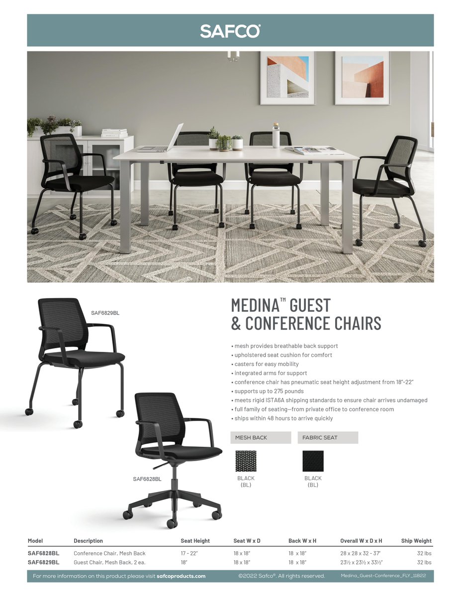 Safco’s Medina™ Guest &amp; Conference Chairs bring comfort, ergonomic support and modern design to the table. 

We're proud to be your #1 source for these stylish and affordable Safco products.

shop.richteronline.com/richter/Search…