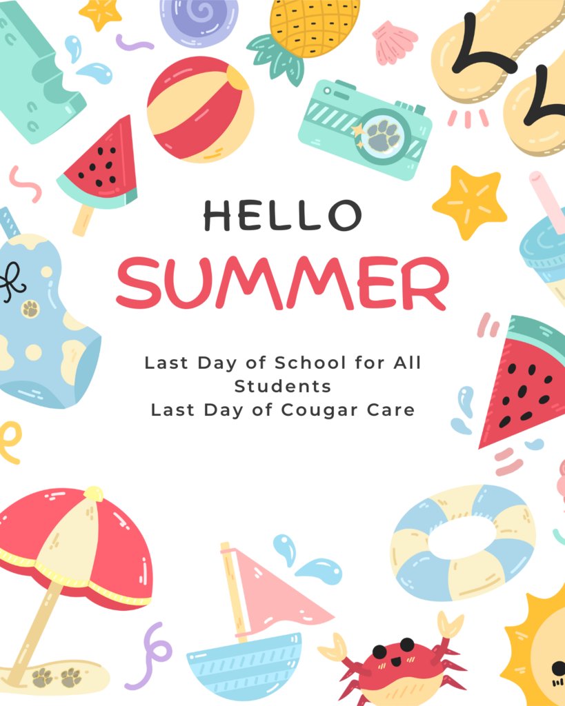 HFLCSD's tweet image. 🌞 School’s out and summer’s in!
Today is the last day of school and the final day of Cougar Care — time for sunshine, snacks, and soaking up the fun! 🏖️🍦🌻
We miss you already, Cougars! Have the best summer ever! 🐾💛🖤

#WeAreHFL #HelloSummer #LastDayVibes #WeMissYouAlready