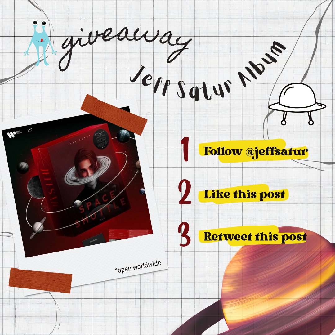 🪐 JEFF SATUR SPACE SHUTTLE NO.8 ALBUM giveaway 🪐 

✨ 1 winner  
✨ 𝗨𝗡𝗦𝗘𝗔𝗟𝗘𝗗 Jeff Satur Album  
✨ Digital signed Jeff Satur Red Giant Poster (folded)

⋆ like &amp; retweet this post  
⋆ must be following <a href="/jeffsatur/">𝗝 𝗘 𝗙 𝗙 𝗦 𝗔 𝗧 𝗨 𝗥 (罗杰夫)</a>
⋆ WORLDWIDE
    - i will shoulder the shipping fee 💖