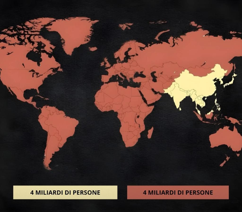 In questa mappa la popolazione mondiale è divisa in due gruppi: