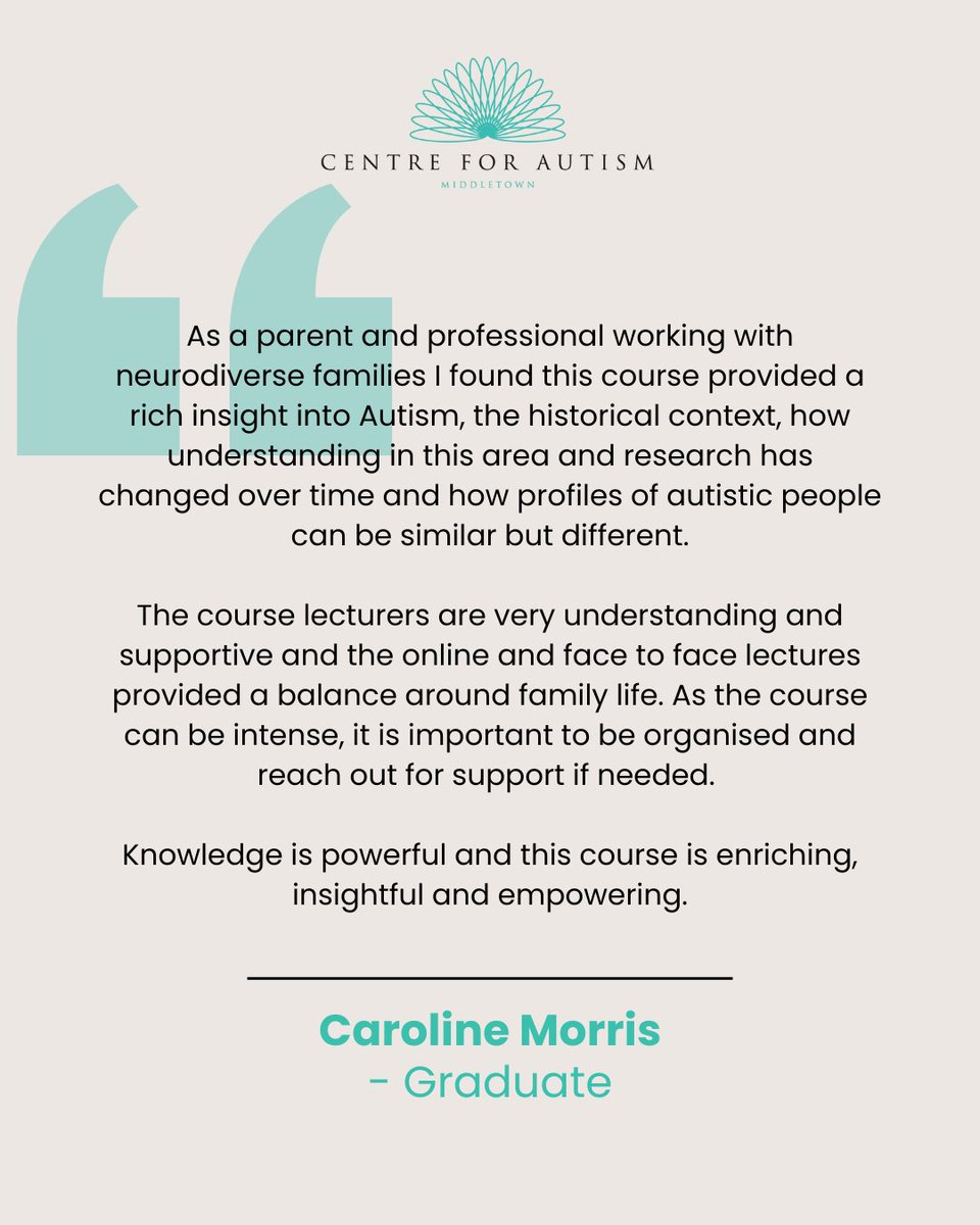 📚Our Postgraduate Course in Autism is designed for professionals who want to deepen their expertise and create inclusive, supportive environments for autistic individuals.

✔Deadline 27th June 2025!
mic.ul.ie/faculty-of-edu…

Enquiries can be sent to training@middletownautism.com