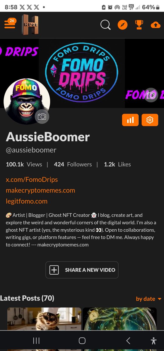 I'm just past my 1st 100,000 video views on huge.com  <a href="/HugeAiX/">Huge.com</a>

Big thank you to everyone that's viewed liked or shared my content.