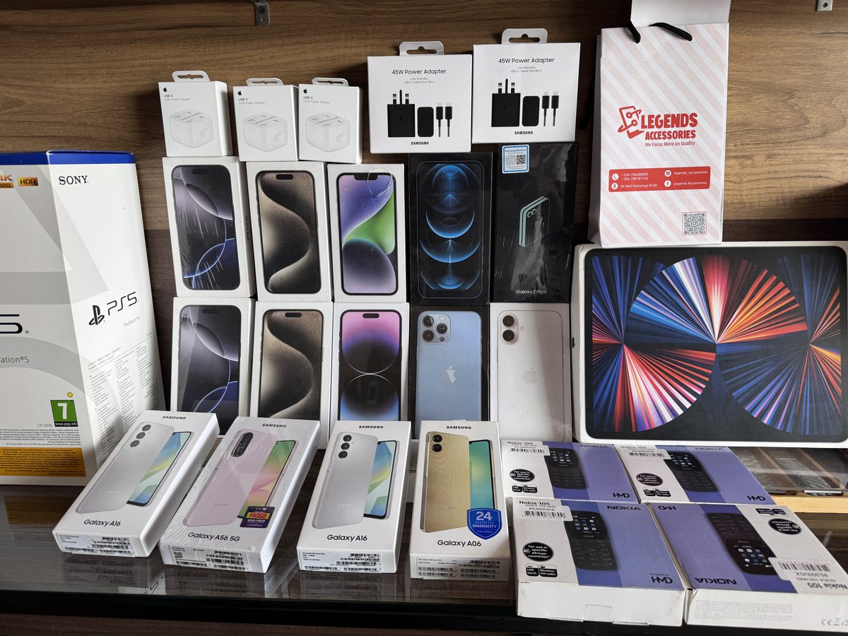 All Brand new boxed ☎️ 0755408055 top up is allowed with previous receipt 

16pro max 256gb -  4.25m
15pro max 256gb - 3.6m

14pro max 256gb - 2.65m
14pro 256gb - 2.35m
13pro max 256gb - 2.2m
13pro 256gb - 1.9m
12pro max 256gb - 1.8m

S5 ultra 256gb - 3.4m
24 ultra 256gb - 2.85m