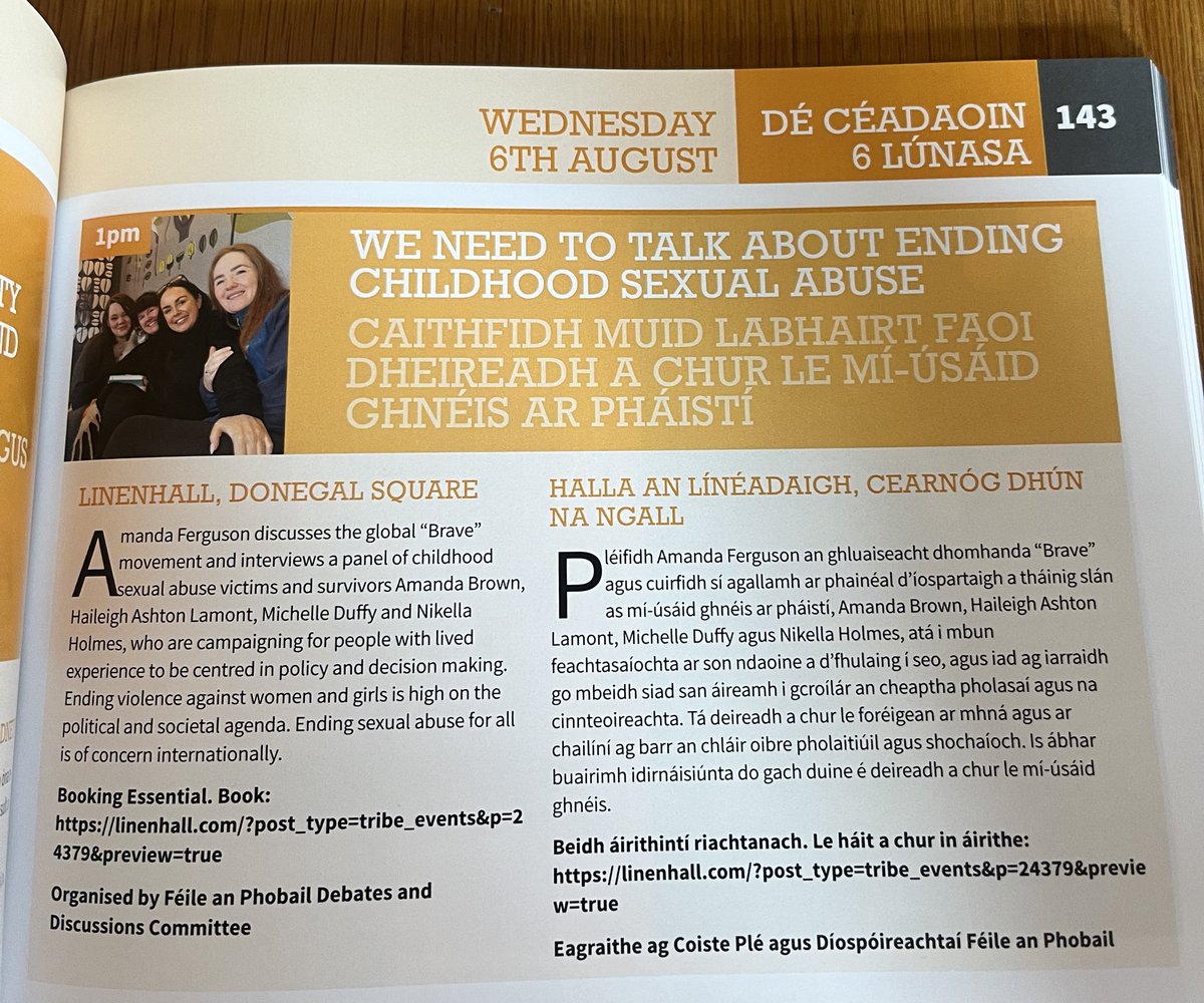 So pleased to be <a href="/FeileBelfast/">Féile an Phobail</a> #Féile2025 with this event “We need to talk about ending childhood sexual abuse”. I will be in discussion with Amanda Brown, Haileigh Ashton Lamont, Michelle Duffy &amp; Nikella Holmes <a href="/thelinenhall/">The Linen Hall</a> August 6, 1pm with support <a href="/WAVETrauma/">WAVE Trauma Centre</a> Tickets: