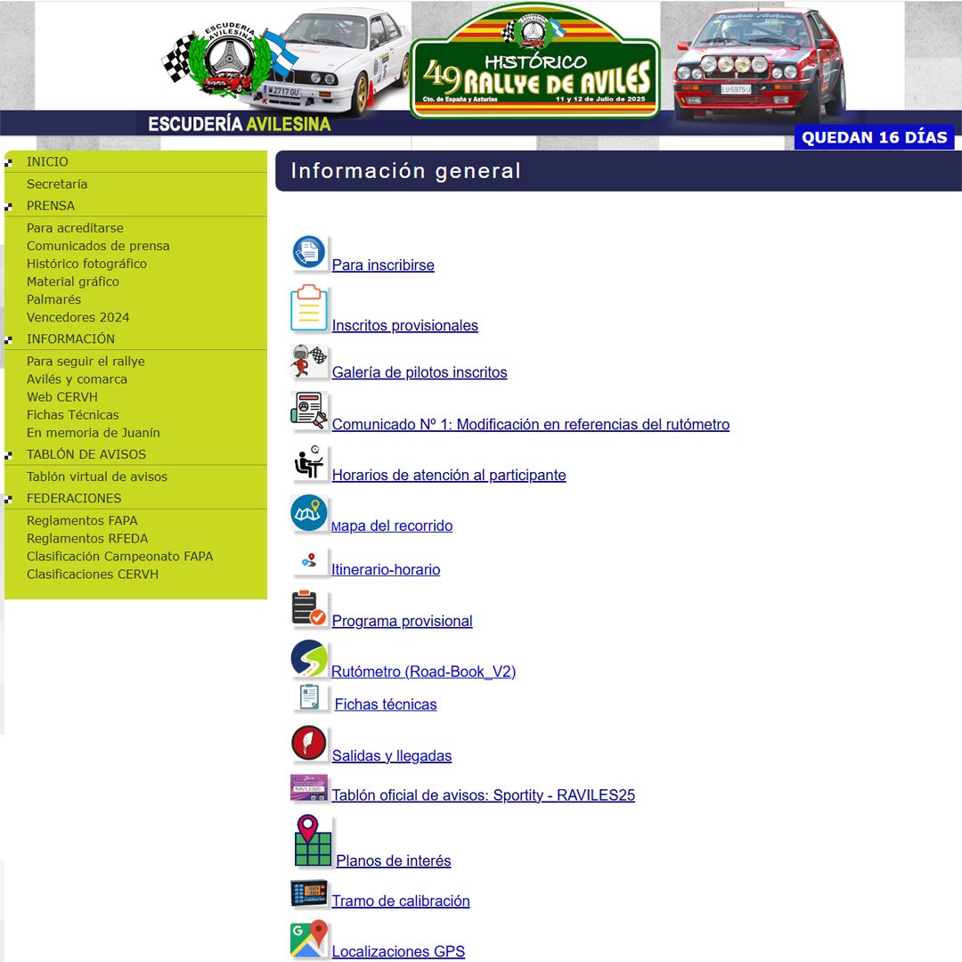 En poco más de dos semanas se diputa en el #rallyeaviles la cuarta prueba del #CERVH 2025.
El plazo de inscripción cierra su primer plazo el próximo miércoles, día 2 de julio.
Toda la información en la página web de la competición 👉 rallyeaviles.es