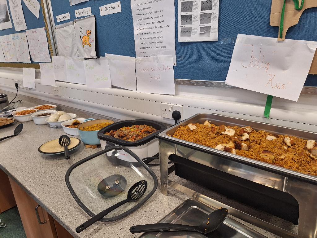 StJohnOgilvieHE's tweet photo. What a fantastic day for our cultural cooking day. Celebrating different cultures within the school as per pupil choice, this was mainly Nigerian.  What a feast we had 😋 #pupilvoice #culturalcooking #makeyourown @StJOHS https://t.co/dIjG8BUuqH