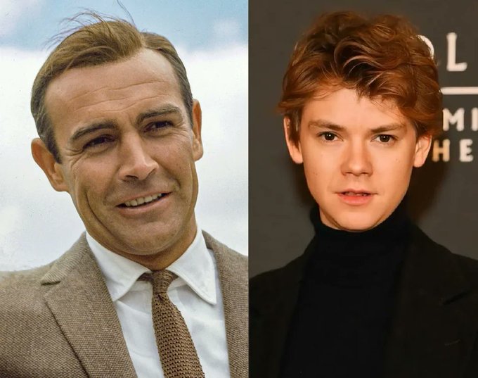 Rainmaker1973's tweet image. Sir Sean Connery and Thomas Brodie Sangster (UK actor born in 1990).
Both age 34 in their respective photographs.
