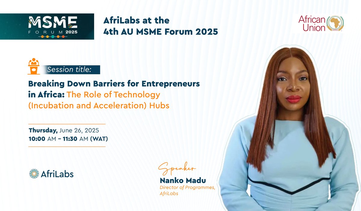 Our Director of Programmes, Nanko Madu, will speak on how innovation hubs are dismantling barriers for startups across the continent.  

Read more on our participation - bit.ly/44ipxdU  

#AfriLabs #MSMEForum