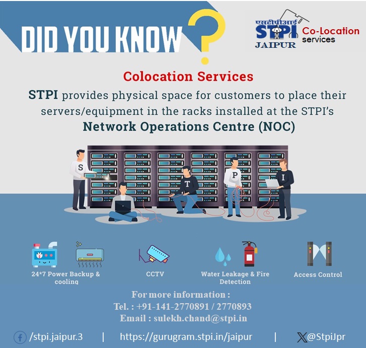 STPI Jaipur (@stpijpr) on Twitter photo #STPIINDIA has been offering affordable #ColocationServices to clients pan-India by providing physical space for their servers at STPI’s #NOC by ensuring seamless operations for their customers.
#GrowWithSTPI
<a href="/arvindtw/">Arvind Kumar</a> <a href="/er_ashokg/">Ashok Gupta</a> <a href="/stpiindia/">STPI</a> <a href="/stpirajkumar/">Raj Kumar Verma</a> <a href="/GurugramStpi/">STPI Gurugram</a> #STPIINDIA has been offering affordable #ColocationServices to clients pan-India by providing physical space for their servers at STPI’s #NOC by ensuring seamless operations for their customers.
#GrowWithSTPI
<a href="/arvindtw/">Arvind Kumar</a> <a href="/er_ashokg/">Ashok Gupta</a> <a href="/stpiindia/">STPI</a> <a href="/stpirajkumar/">Raj Kumar Verma</a> <a href="/GurugramStpi/">STPI Gurugram</a>