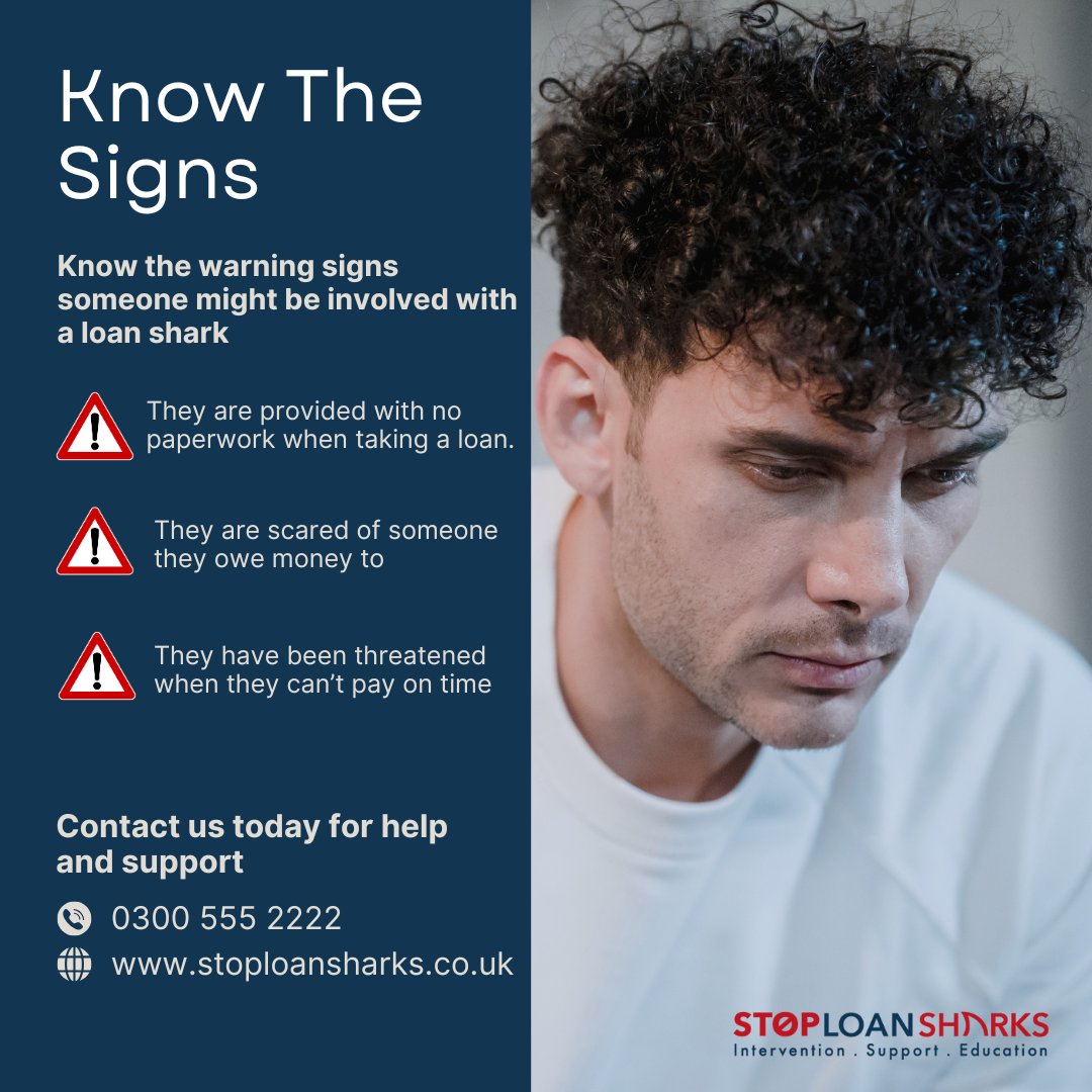 Know the signs of a loan shark! 🚩 No paperwork? 🚩 Threats? Recognizing these can help you or someone you care about. If you suspect loan shark involvement, contact us today - stoploansharks.co.uk #NoBlameNoShame #StopLoanSharksEngland