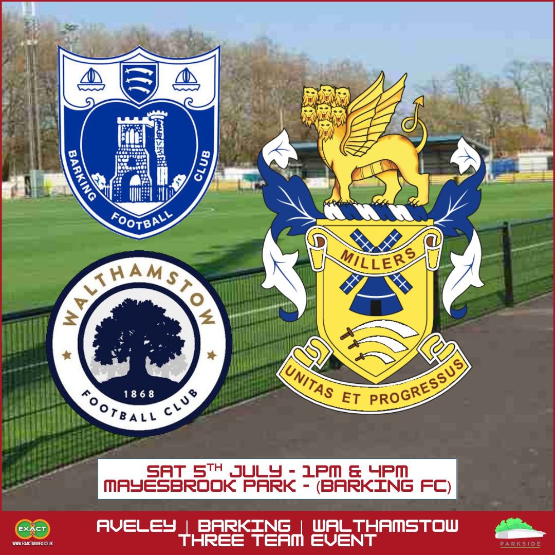 Aveley Football Club (@aveleyfc) on Twitter photo The next day after we host <a href="/Dag_RedFC/">Dagenham & Redbridge</a>, we take a short trip to <a href="/barkingfc/">Barking FC</a> in a three team tournament against the hosts and <a href="/walthamstowfc/">Walthamstow Football Club</a>.
Our matches will be at 1pm & 4pm ๐
#MunyardsMillers The next day after we host <a href="/Dag_RedFC/">Dagenham & Redbridge</a>, we take a short trip to <a href="/barkingfc/">Barking FC</a> in a three team tournament against the hosts and <a href="/walthamstowfc/">Walthamstow Football Club</a>.
Our matches will be at 1pm & 4pm ๐
#MunyardsMillers