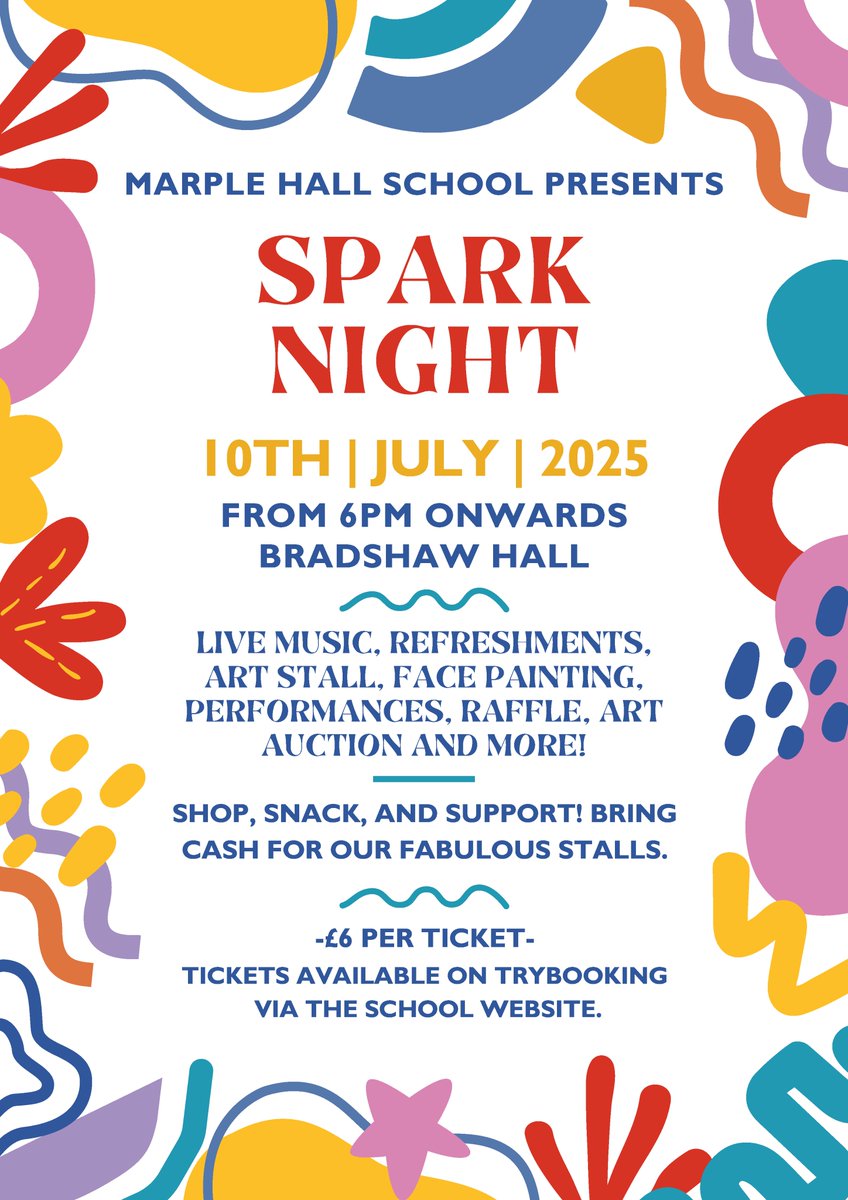 MarpleHall's tweet image. ✨Save The Date For MHS Spark Night✨

Join us for an unforgettable evening for our annual Creative Art Spark Night!

Grab your tickets below🎟️⬇️
trybooking.com/uk/events/land…

We hope to see you there!

#SchoolShow #MarpleHallSpirit ❤️💚💙💜🧡